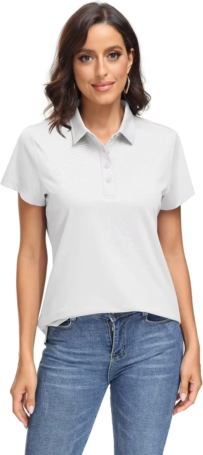 MAGCOMSEN Women's Polo Shirts UPF 50  Sun Protection 4 Buttons Casual Work Quick Dry Short Sleeve Collared Golf Shirt