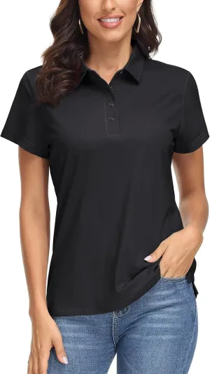 MAGCOMSEN Women's Polo Shirts UPF 50  Sun Protection 4 Buttons Casual Work Quick Dry Short Sleeve Collared Golf Shirt