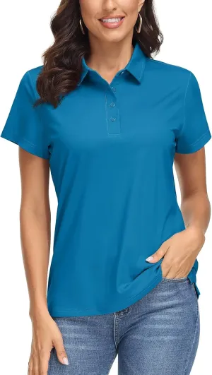 MAGCOMSEN Women's Polo Shirts UPF 50  Sun Protection 4 Buttons Casual Work Quick Dry Short Sleeve Collared Golf Shirt