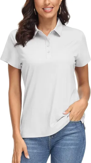 MAGCOMSEN Women's Polo Shirts UPF 50  Sun Protection 4 Buttons Casual Work Quick Dry Short Sleeve Collared Golf Shirt