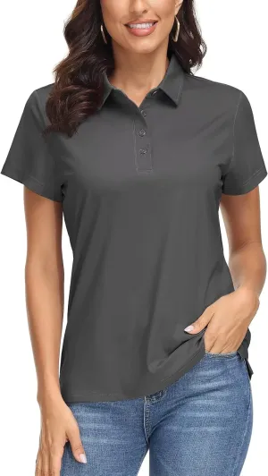 MAGCOMSEN Women's Polo Shirts UPF 50  Sun Protection 4 Buttons Casual Work Quick Dry Short Sleeve Collared Golf Shirt