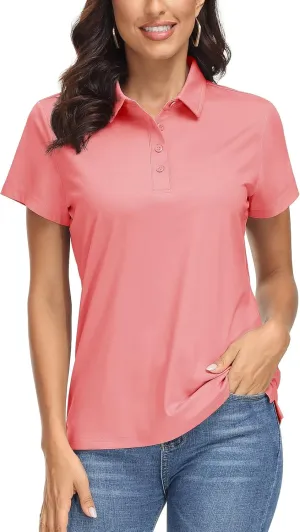 MAGCOMSEN Women's Polo Shirts UPF 50  Sun Protection 4 Buttons Casual Work Quick Dry Short Sleeve Collared Golf Shirt