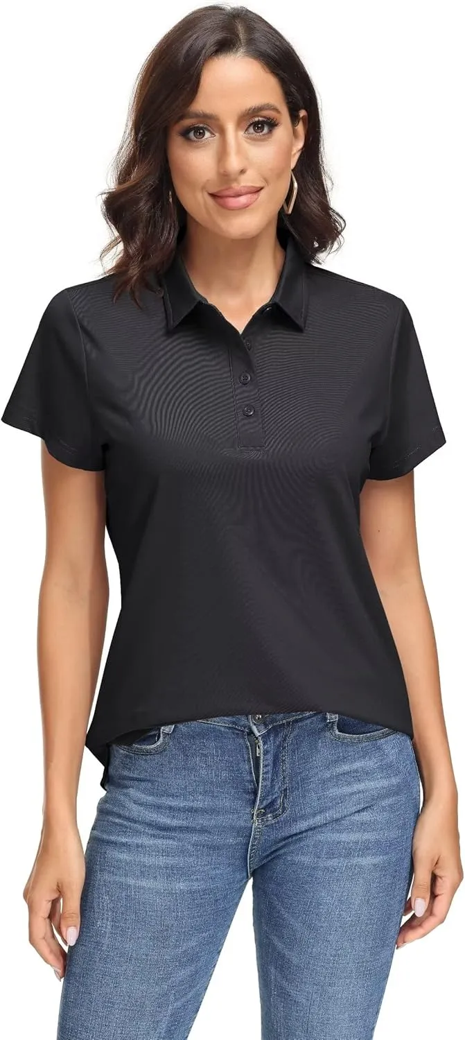 MAGCOMSEN Women's Polo Shirts UPF 50  Sun Protection 4 Buttons Casual Work Quick Dry Short Sleeve Collared Golf Shirt