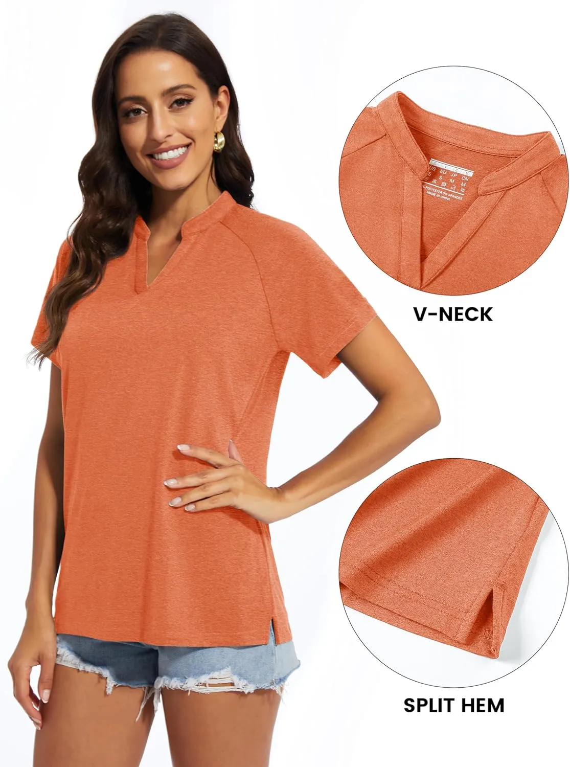 MAGCOMSEN Women's Polo Shirts V Neck UPF 50  Short Sleeve T Shirts Collarless Sun Protection Quick Dry Golf Tennis Tops