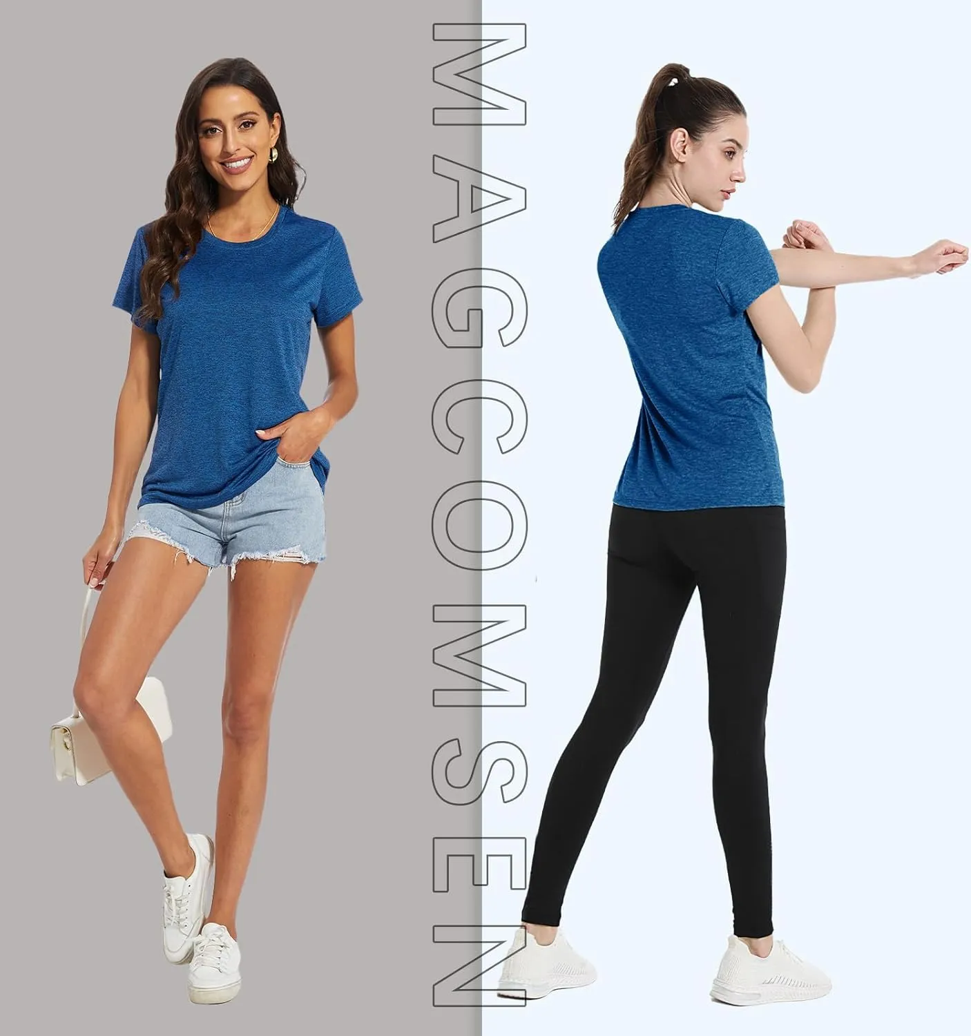 MAGCOMSEN Women's Short Sleeve Quick Dry T-Shirts Wicking Moisture Workout Athletic Running Shirts