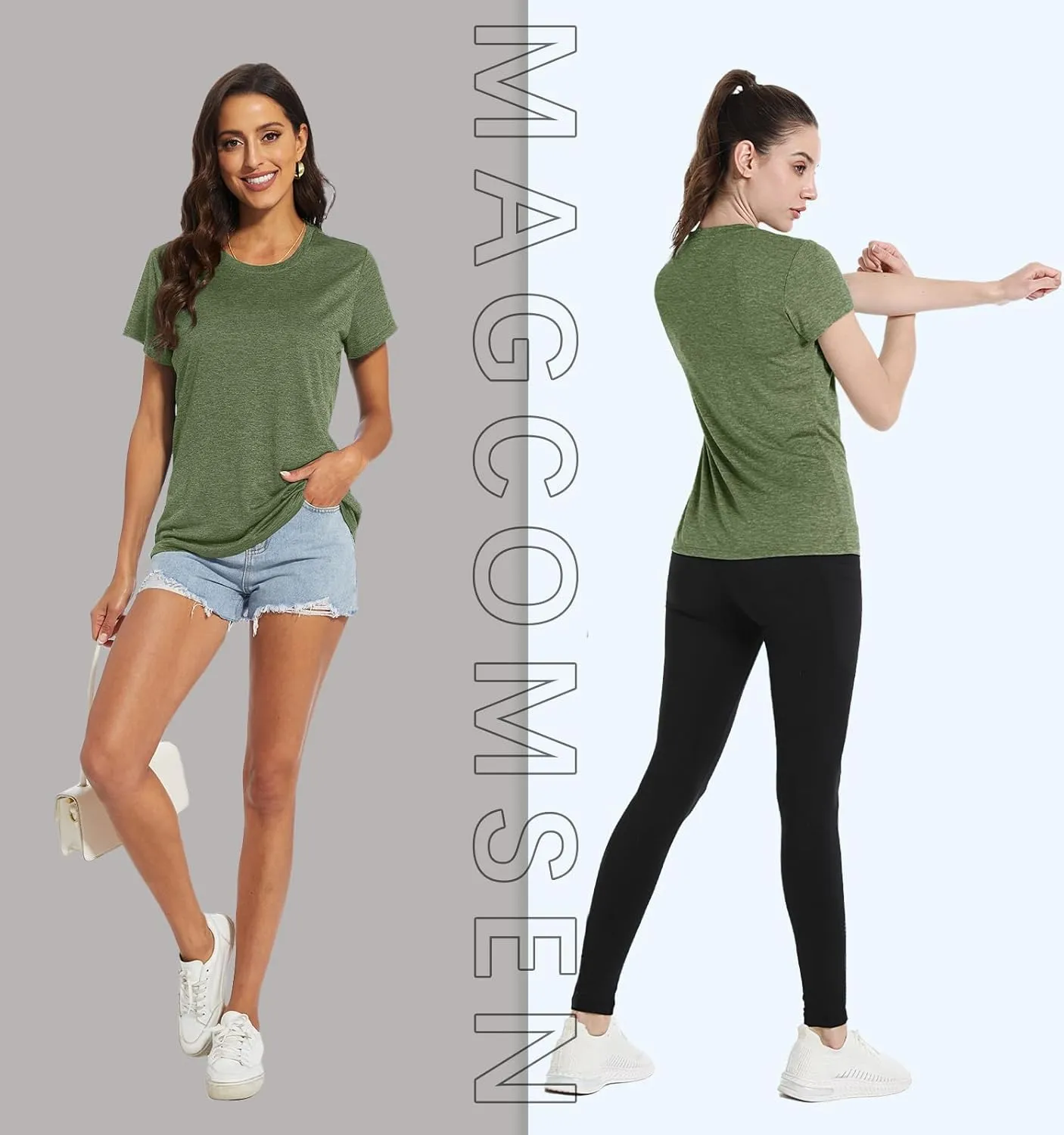 MAGCOMSEN Women's Short Sleeve Quick Dry T-Shirts Wicking Moisture Workout Athletic Running Shirts