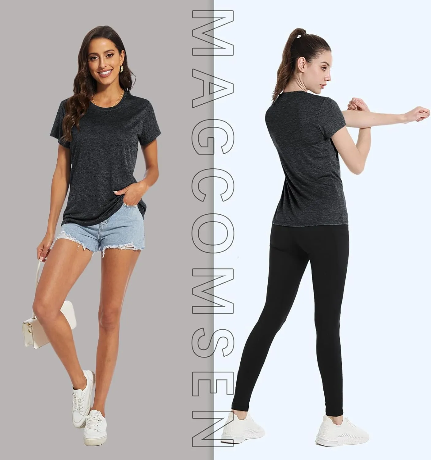 MAGCOMSEN Women's Short Sleeve Quick Dry T-Shirts Wicking Moisture Workout Athletic Running Shirts