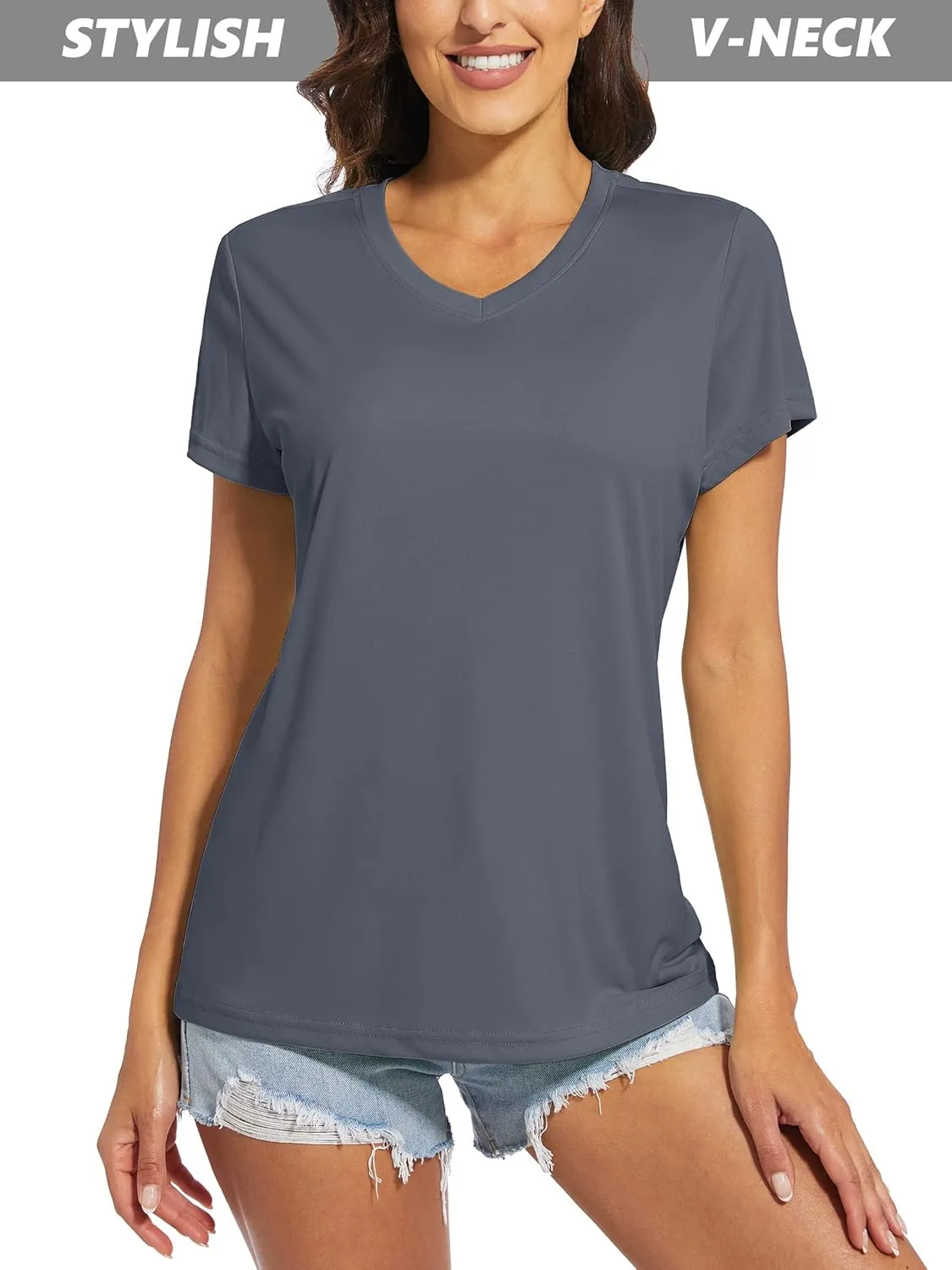 MAGCOMSEN Women's T Shirts V-Neck Short Sleeve UPF 50  Sun Protection Performance Quick Dry Athletic Shirts Tee Tops