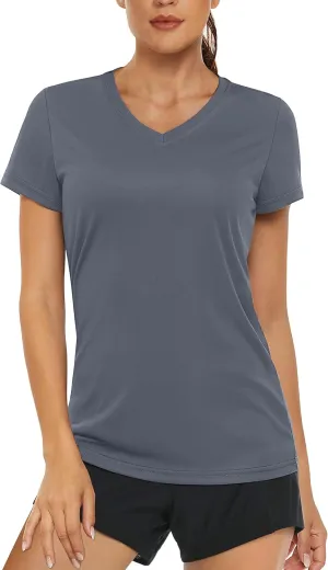 MAGCOMSEN Women's T Shirts V-Neck Short Sleeve UPF 50  Sun Protection Performance Quick Dry Athletic Shirts Tee Tops