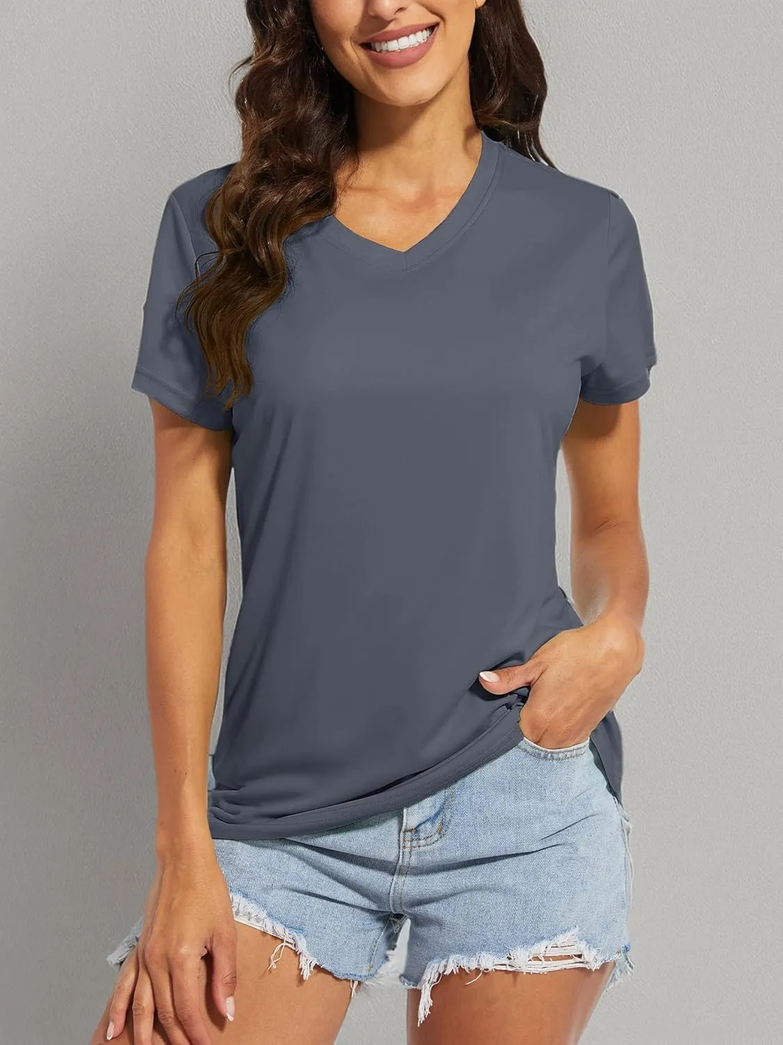 MAGCOMSEN Women's T Shirts V-Neck Short Sleeve UPF 50  Sun Protection Performance Quick Dry Athletic Shirts Tee Tops