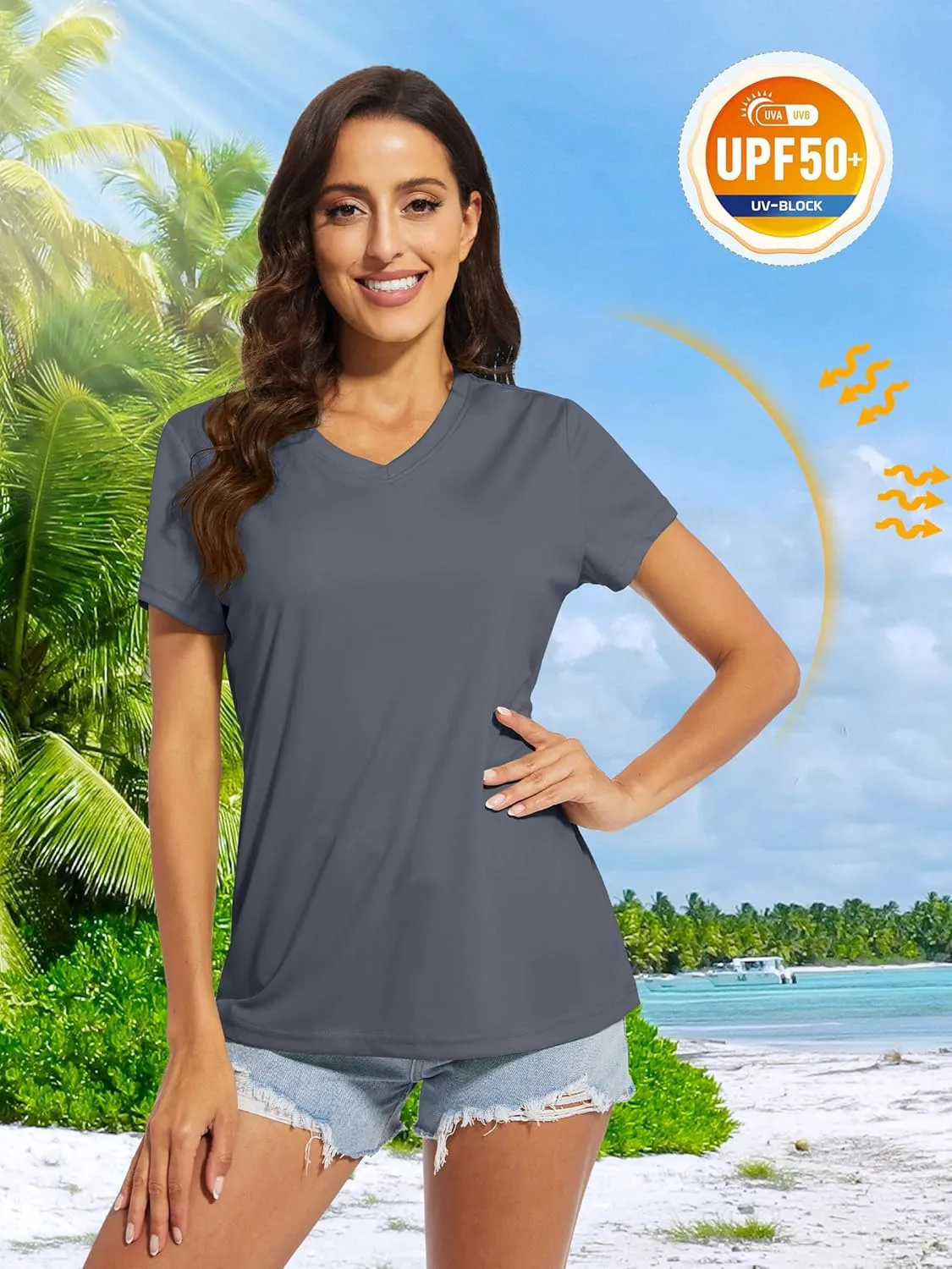 MAGCOMSEN Women's T Shirts V-Neck Short Sleeve UPF 50  Sun Protection Performance Quick Dry Athletic Shirts Tee Tops