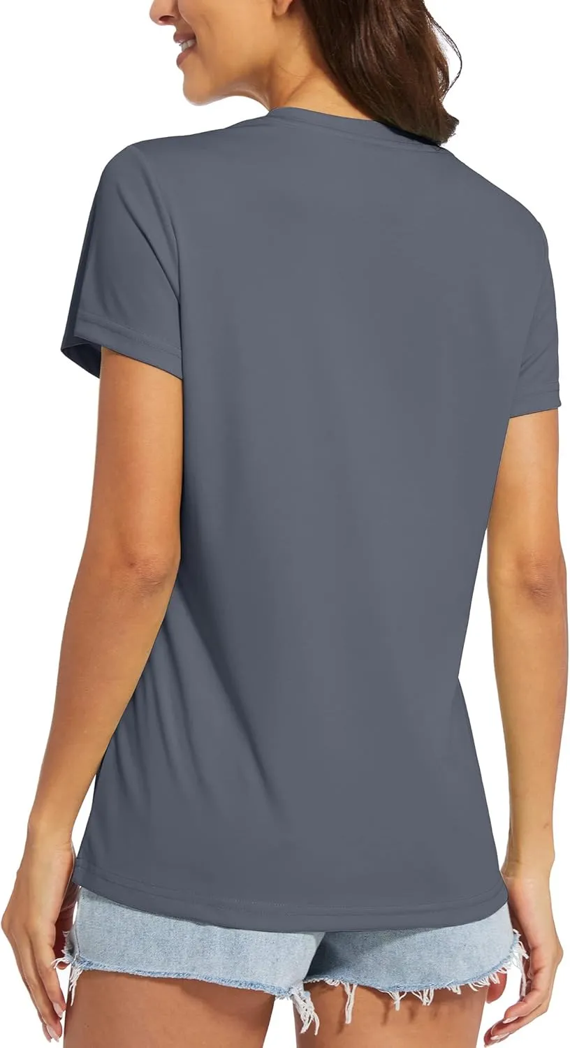 MAGCOMSEN Women's T Shirts V-Neck Short Sleeve UPF 50  Sun Protection Performance Quick Dry Athletic Shirts Tee Tops