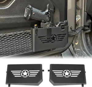 MAIKER Metal Front Door Storage Box Door Side Insert Organizer Box Pockets for 2018-2024 Jeep Wrangler JL 4XE JLU Rubicon Sport Sahara Gladiator JT Five Star Logo
