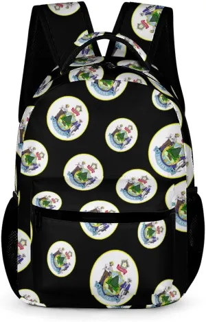 Maine State Emblem Cute Backpack Travel Work Bag with Water Bottle Pocket Adjustable Padded Shoulder Straps Daypack