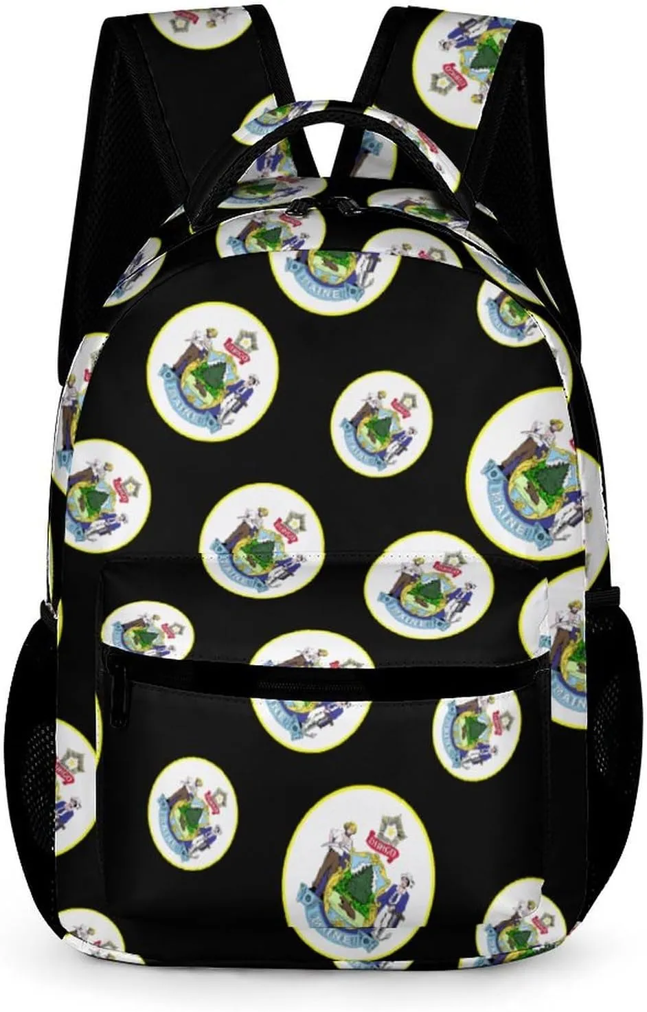 Maine State Emblem Cute Backpack Travel Work Bag with Water Bottle Pocket Adjustable Padded Shoulder Straps Daypack