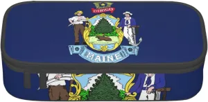 Maine State Flag Print Functional Storage Bag with Compartments 8.3 x 2 x 3.7 Inches for Office Travel