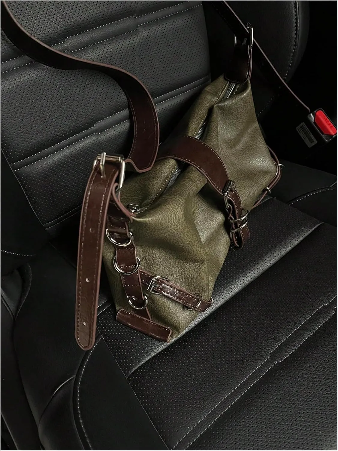 MakeMeChic Women's Buckle Shoulder Bag Y2K PU Leather Vintage Street Underarm Handbags Purse
