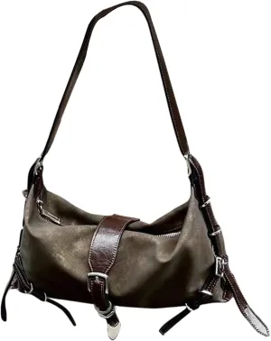MakeMeChic Women's Buckle Shoulder Bag Y2K PU Leather Vintage Street Underarm Handbags Purse