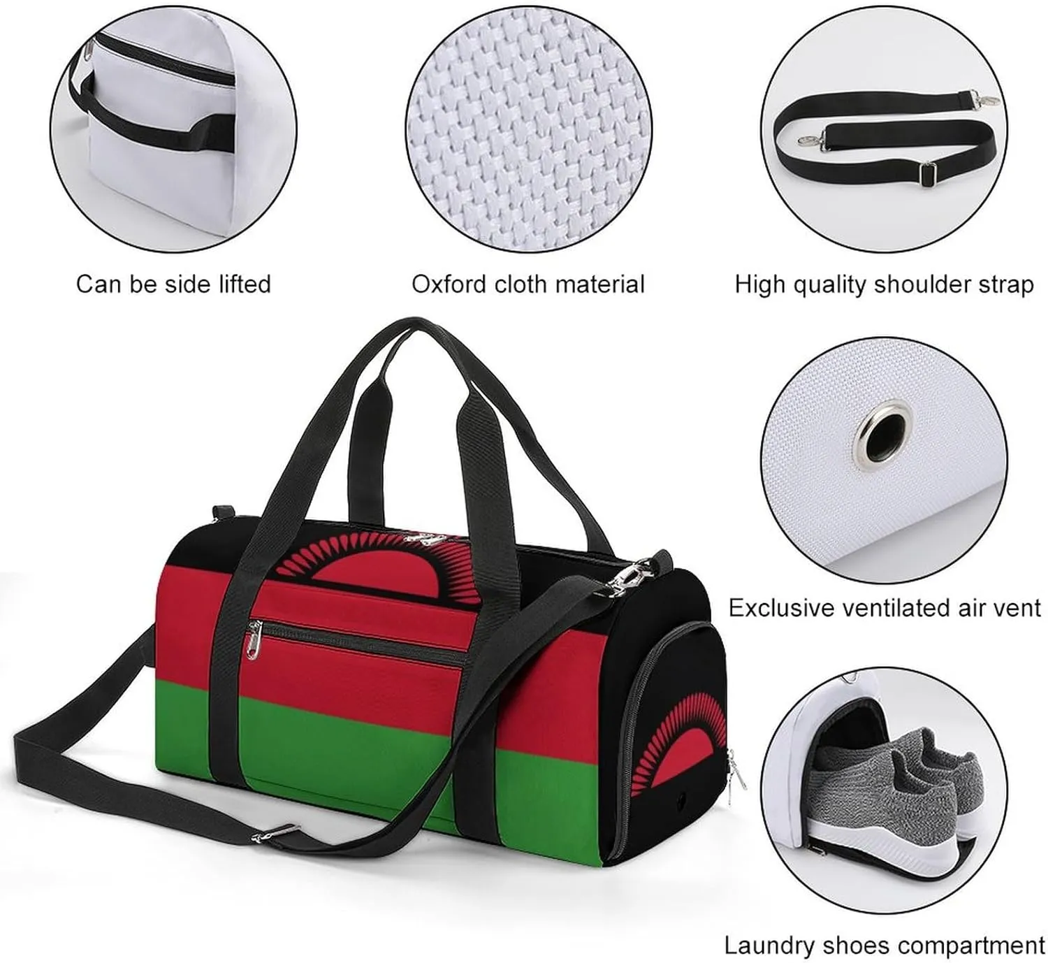 Malawi Flag Gym Duffel for Boys Girls with Shoe Compartment and Wet Pocket