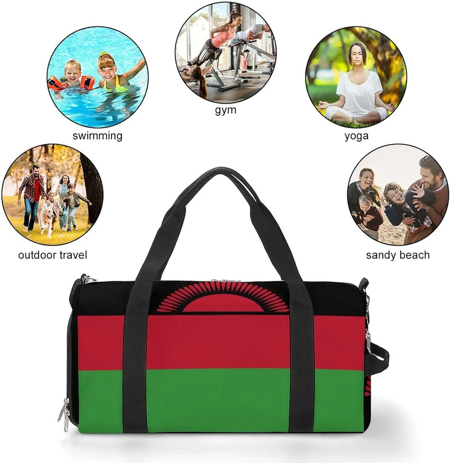 Malawi Flag Gym Duffel for Boys Girls with Shoe Compartment and Wet Pocket