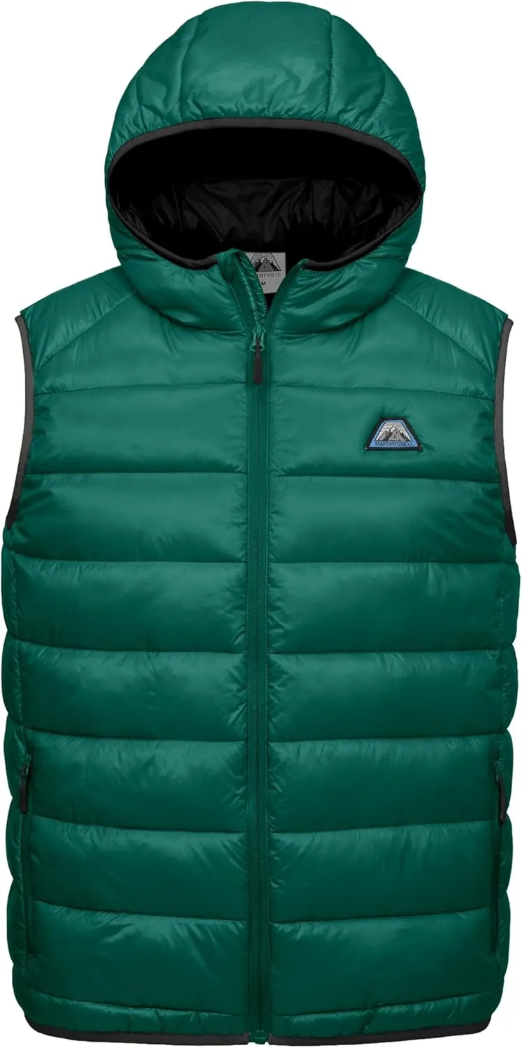 Mapamyumco Men’s Lightweight Puffer Vest with Hood, Water-Resistant Sleeveless Jacket for Hiking Ski