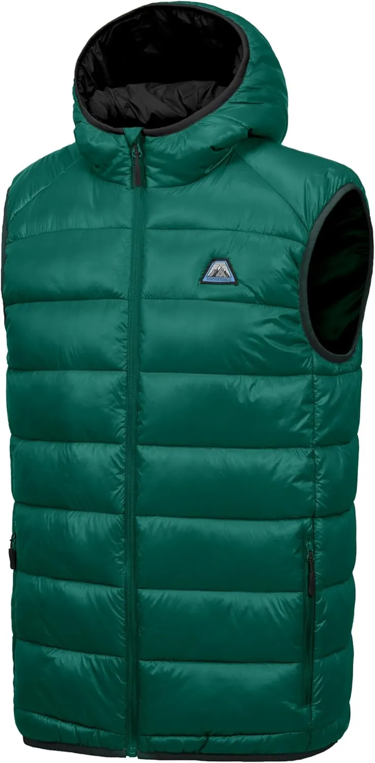 Mapamyumco Men’s Lightweight Puffer Vest with Hood, Water-Resistant Sleeveless Jacket for Hiking Ski