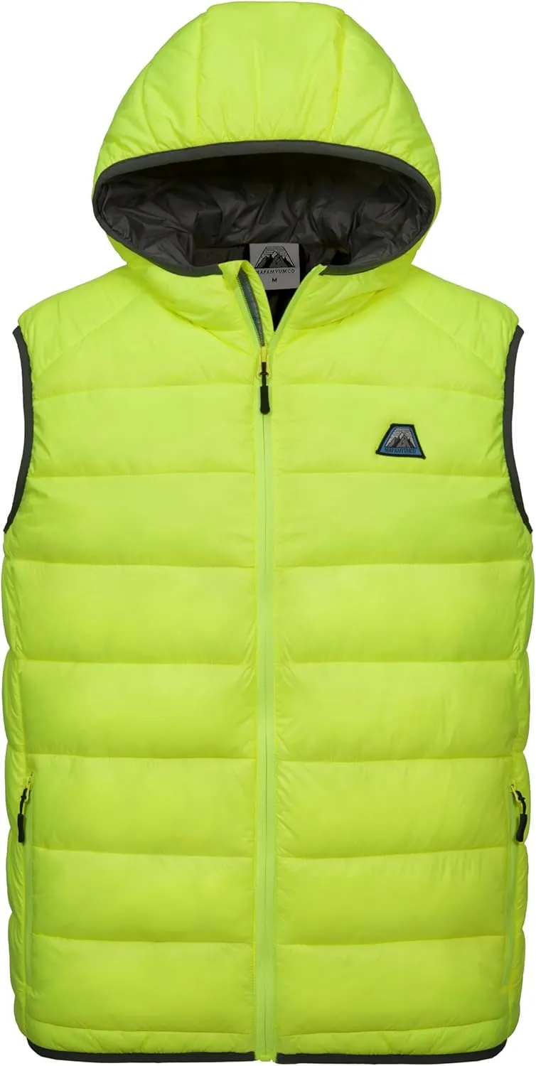 Mapamyumco Men’s Lightweight Puffer Vest with Hood, Water-Resistant Sleeveless Jacket for Hiking Ski