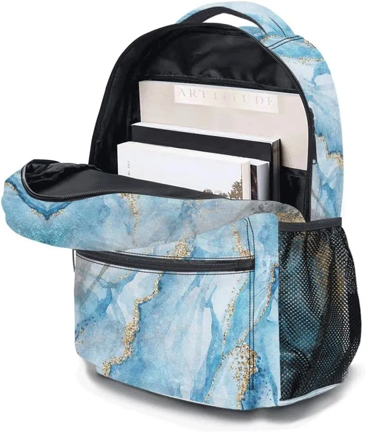 Marble Backpack, Blue Marble Laptop Bag, Stylish Shoulders Backpack with Multiple Pockets Lightweight Daypack(Blue Marble)