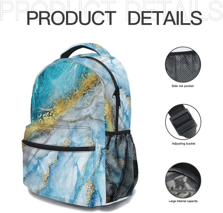 Marble Backpack, Blue Marble Laptop Bag, Stylish Shoulders Backpack with Multiple Pockets Lightweight Daypack(Blue Marble)