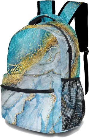 Marble Backpack, Blue Marble Laptop Bag, Stylish Shoulders Backpack with Multiple Pockets Lightweight Daypack(Blue Marble)