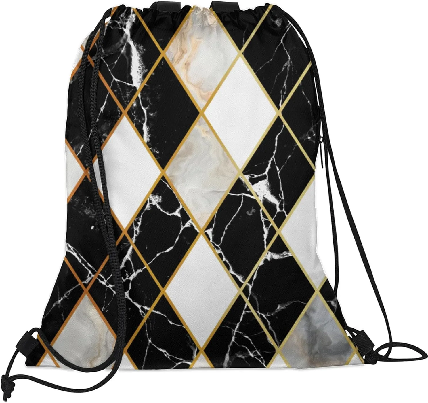 Marble Modern Geometric Drawstring Backpack String Bag, Waterproof Sports Gym Swim Sackpack with Mesh Pocket for Men Women