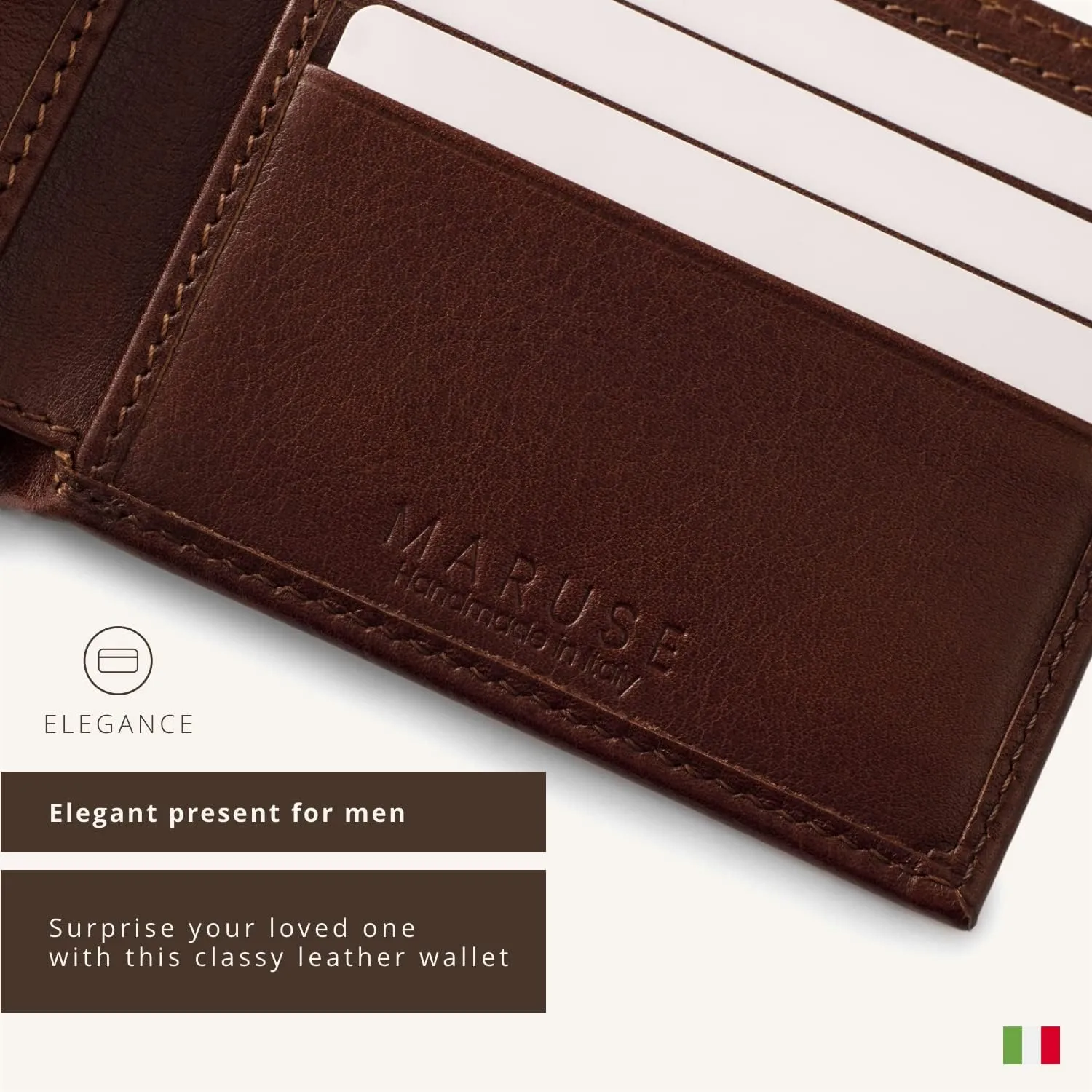 Maruse Bifold Wallet - Slim Leather Wallet – Genuine Italian Calf Leather Wallet – Elegant and Classy – Versatile and Minimalist Wallet for Men – Convenient Interior Pockets – Exquisite Present, Brown