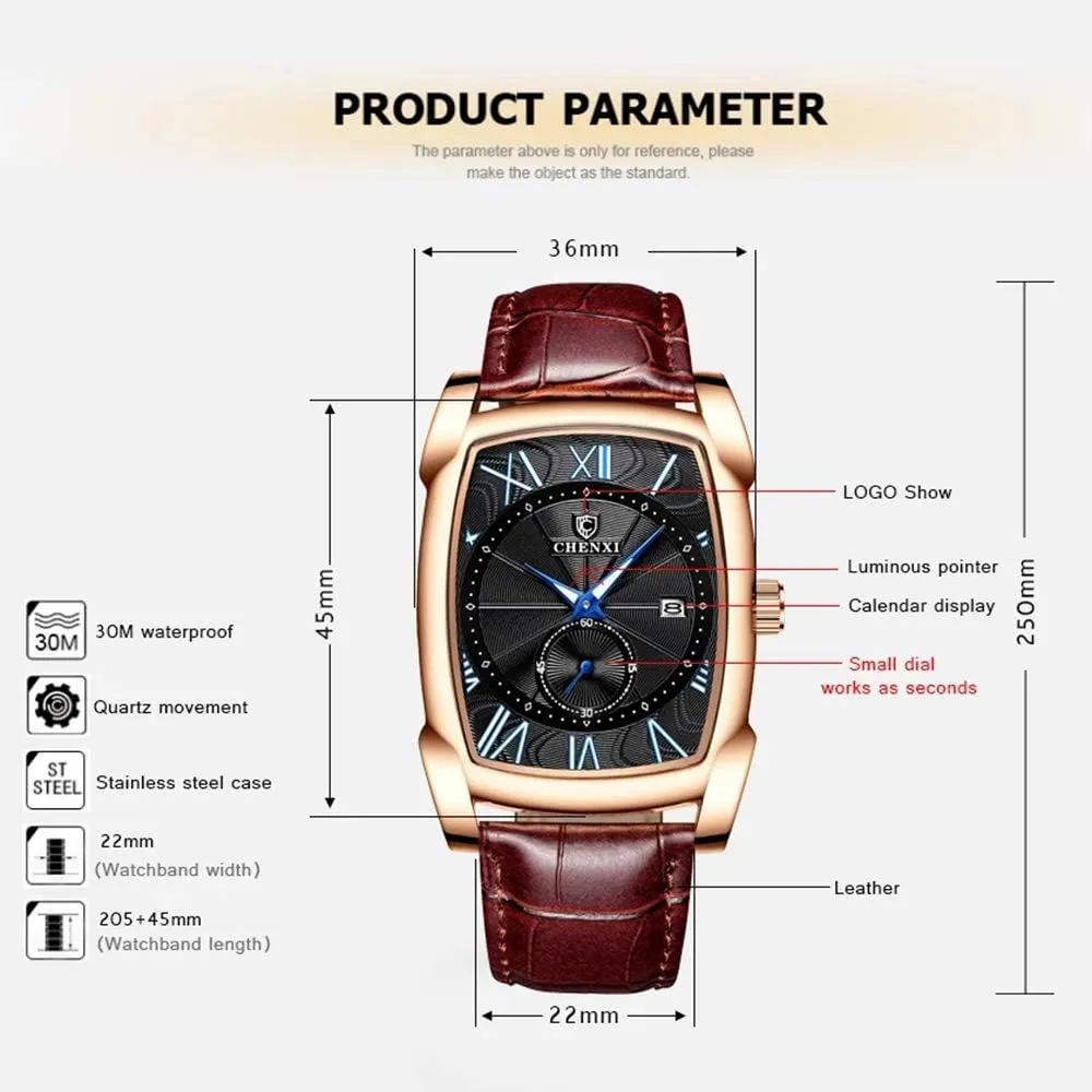 MASTOPMen Quartz Watch Leather Waterproof Luminous Hands Chronograph Calendar Analog Minimalist Watch