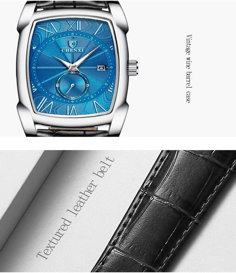 MASTOPMen Quartz Watch Leather Waterproof Luminous Hands Chronograph Calendar Analog Minimalist Watch