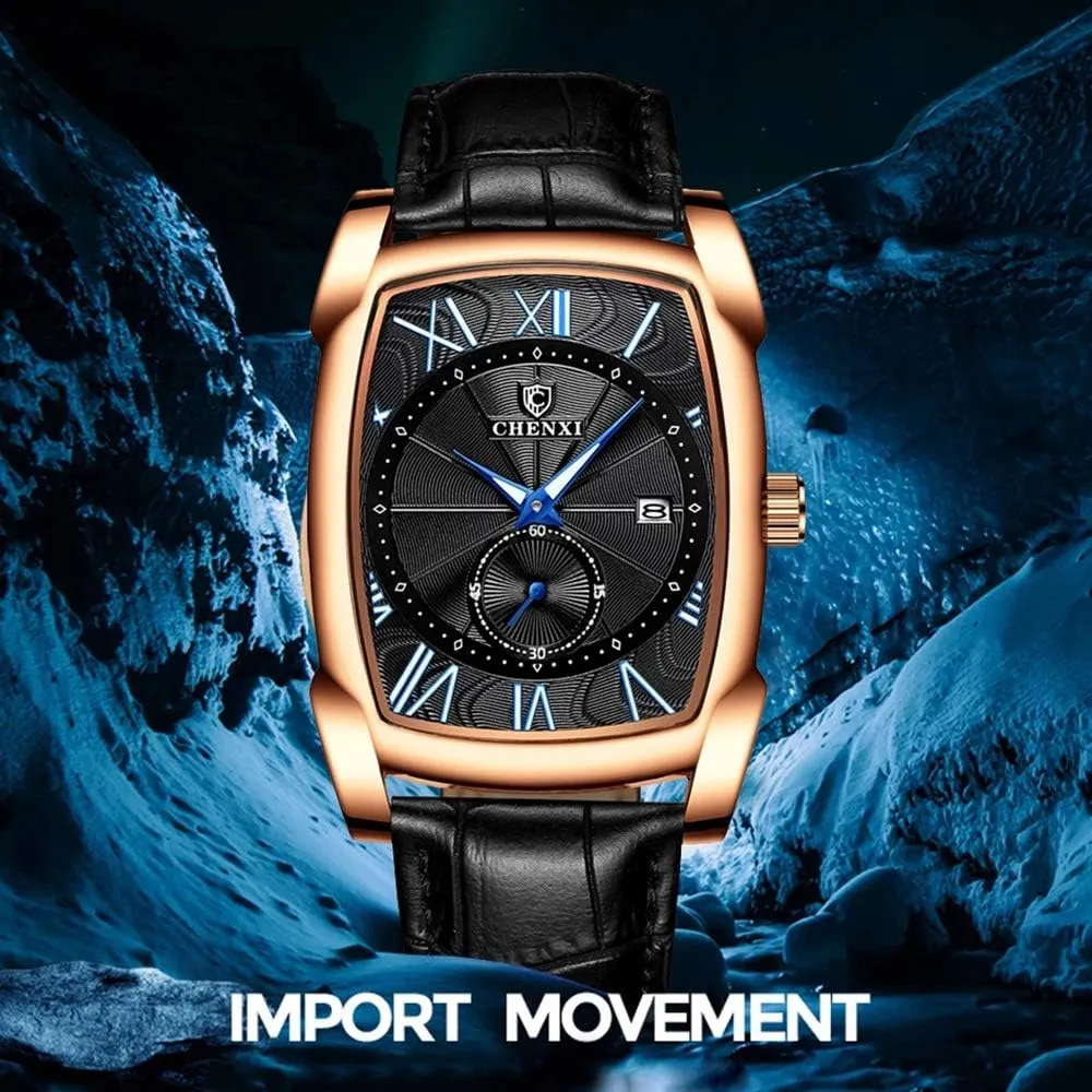 MASTOPMen Quartz Watch Leather Waterproof Luminous Hands Chronograph Calendar Analog Minimalist Watch