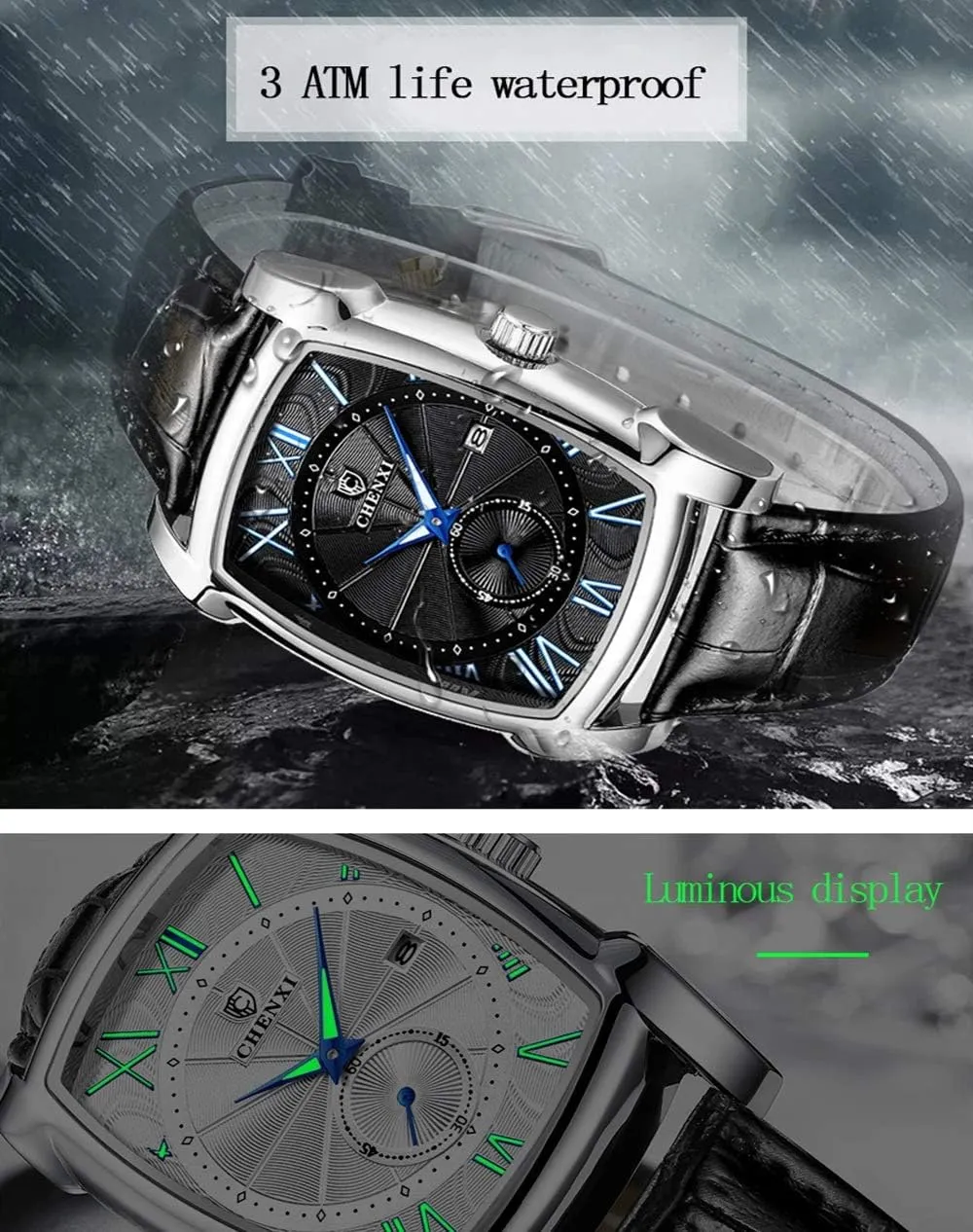 MASTOPMen Quartz Watch Leather Waterproof Luminous Hands Chronograph Calendar Analog Minimalist Watch