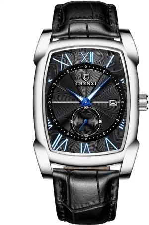 MASTOPMen Quartz Watch Leather Waterproof Luminous Hands Chronograph Calendar Analog Minimalist Watch