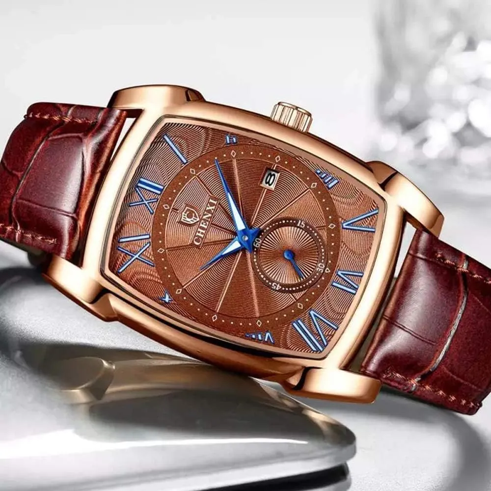 MASTOPMen Quartz Watch Leather Waterproof Luminous Hands Chronograph Calendar Analog Minimalist Watch