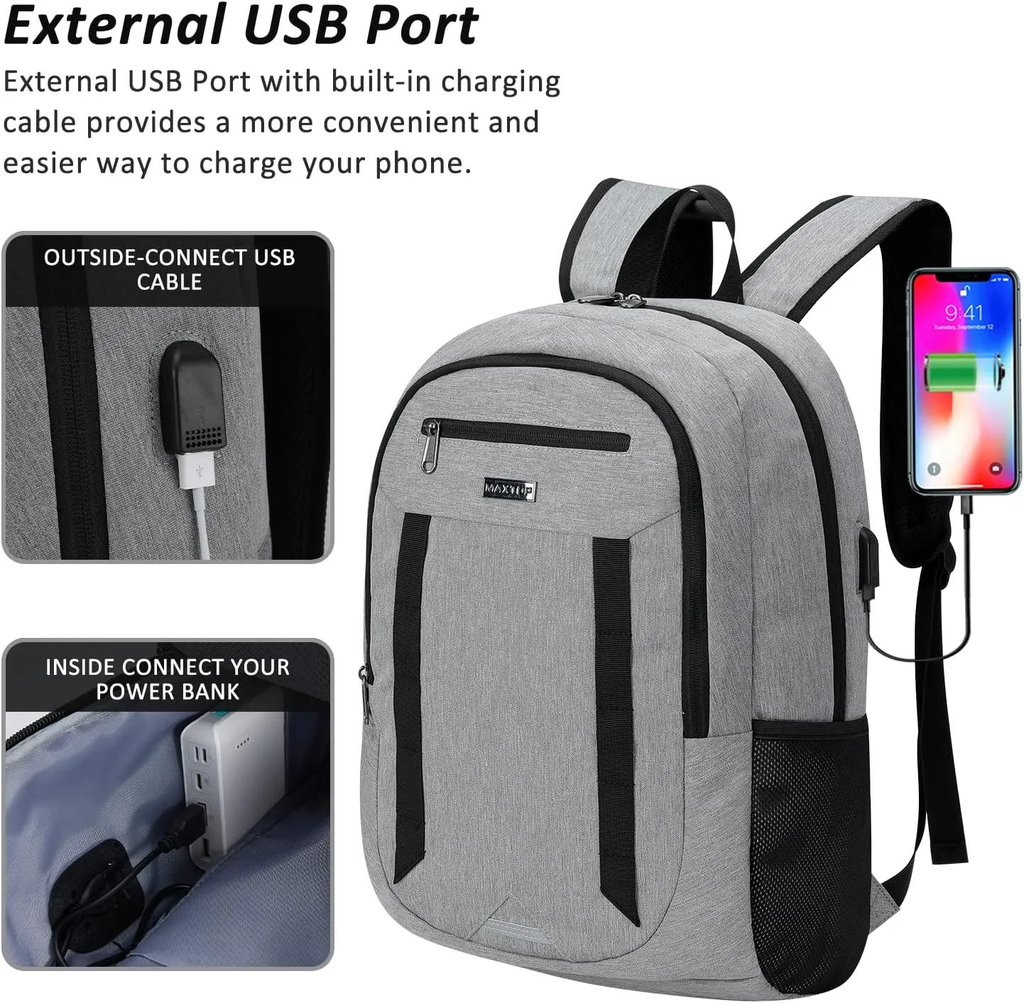 MAXTOP Travel Laptop Backpack Business Backpacks with USB Charging Port Water Resistant School College Bookbag