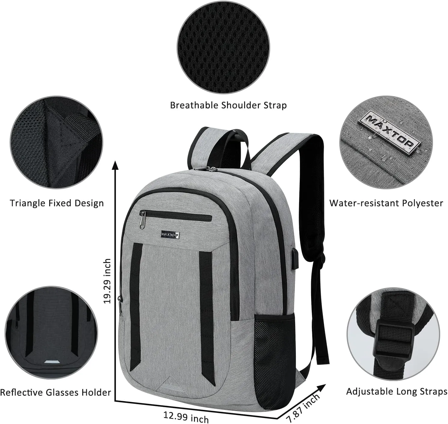 MAXTOP Travel Laptop Backpack Business Backpacks with USB Charging Port Water Resistant School College Bookbag