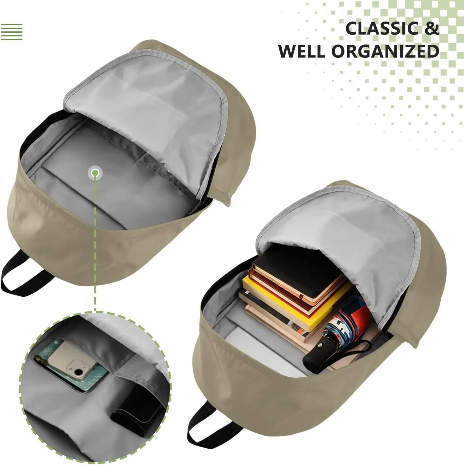 MCHIVER Custom Travel Backpack Beige Personalized Casual Daypack Backpacks Lightweight Carry on Bag Water Resistant Laptop Backpack for Women and Men