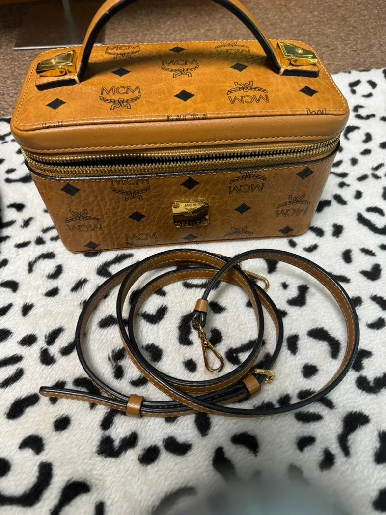 MCM Vintage Visetos Cognac Crossbody Bag