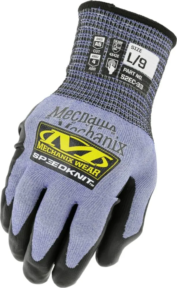 Mechanix Wear: ANSI A5 Cut Resistant Urethane Coated SpeedKnit Work Gloves - Touch Capable, Strong Grip in Dry & Wet Conditions (Light Blue, X-Large)