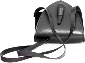 Medieval Handcrafted Leather Crossbody Bag, Small Black Shoulder Purse with Toggle Closure, Viking Leather Bag