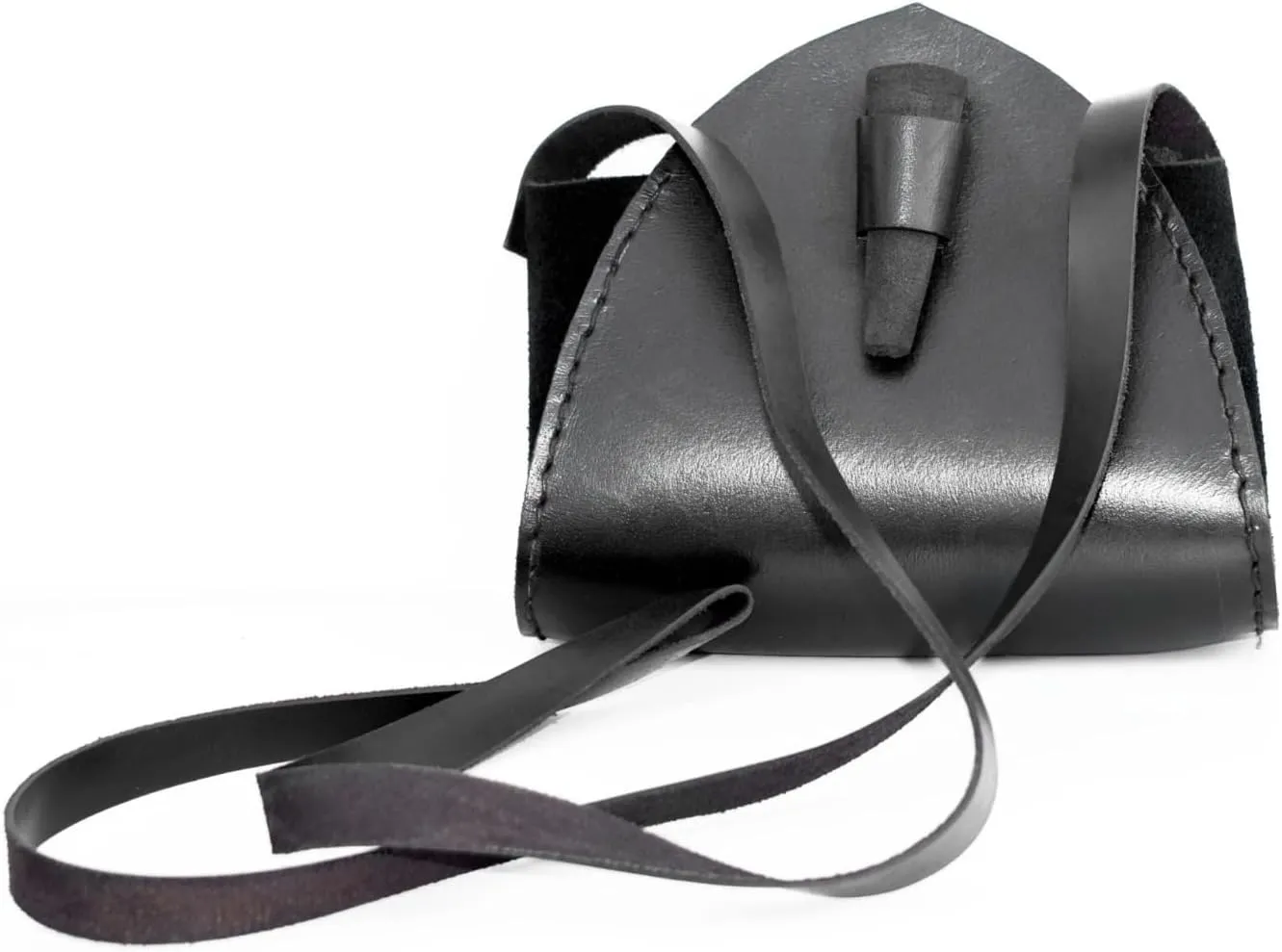 Medieval Handcrafted Leather Crossbody Bag, Small Black Shoulder Purse with Toggle Closure, Viking Leather Bag