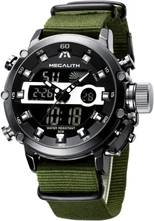 MEGALITH Mens Watches Waterproof Digital Military Sport Tactical Multifunction Heavy Duty Led Rugged Watch for Men, Alarm Stopwatch, Nylon/Leather Strap