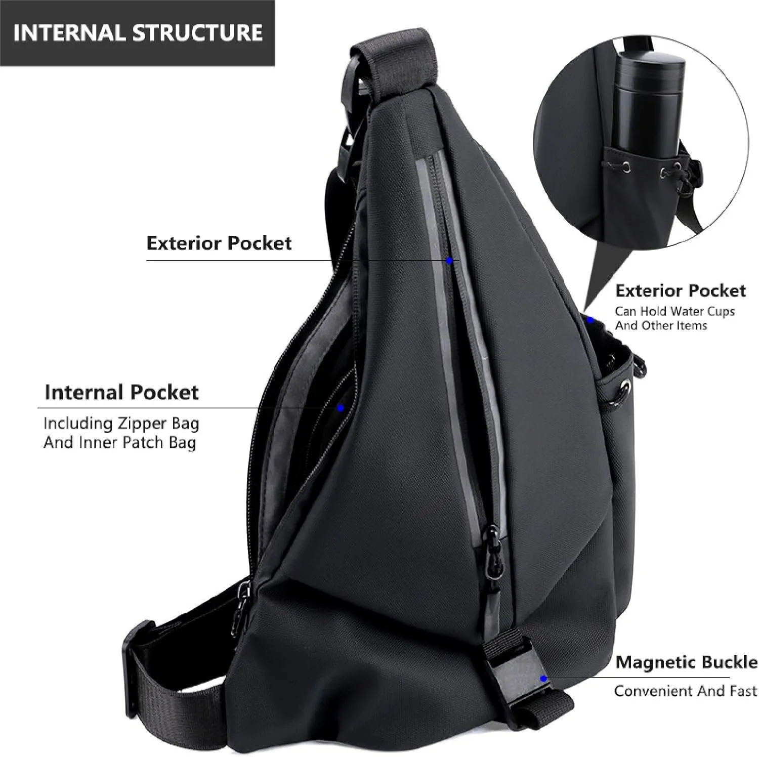 Men Crossbody Bag Sling Waterproof Shoulder Bag Travel Hiking Chest Bag Daypack(Black)