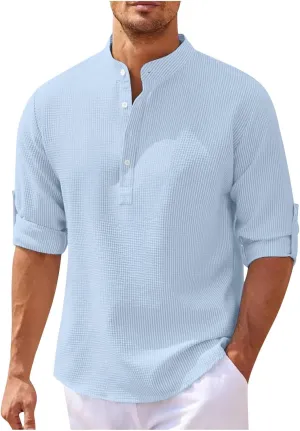 Men Knit Henley Shirts Long Sleeve Quarter Button Tops T-shirt Plus Size Loose Solid Tee Top Lightweight Fall Outfits