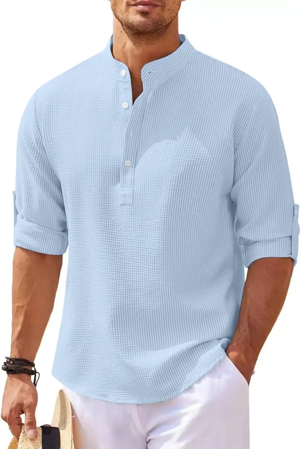 Men Knit Henley Shirts Long Sleeve Quarter Button Tops T-shirt Plus Size Loose Solid Tee Top Lightweight Fall Outfits