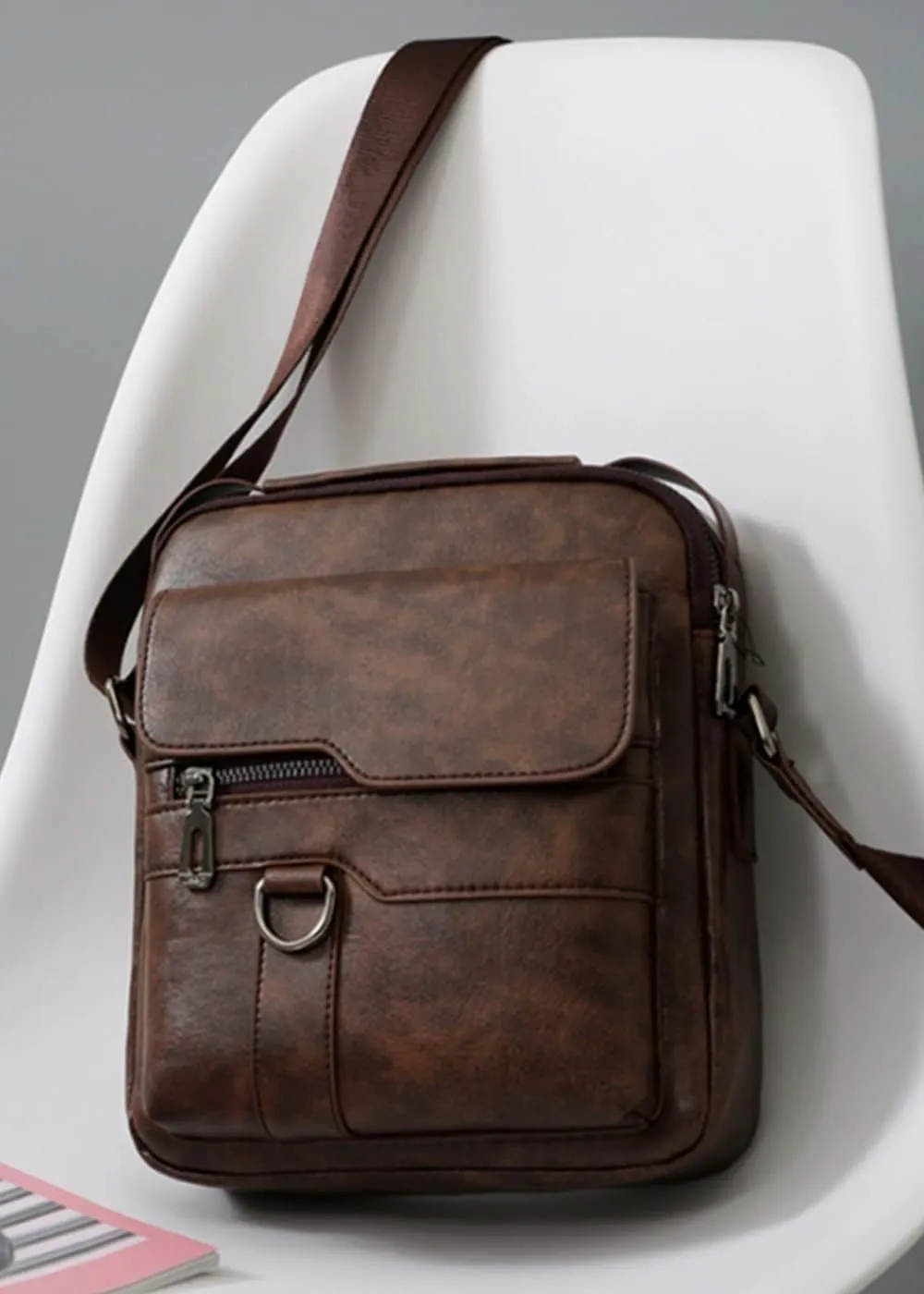 Men PU Leather Shoulder Bags Casual Crossbody Bag Abrasion-resistant Handbag